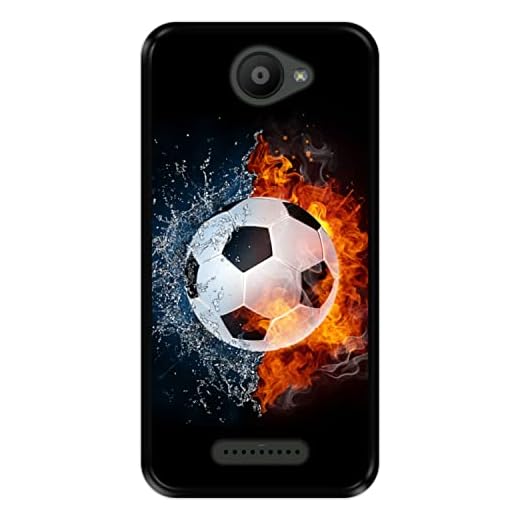 Hapdey Funda Negra para Bq Aquaris U - U Lite, Fuego y Agua, balón de Futbol, Carcasa Silicona Flexible TPU