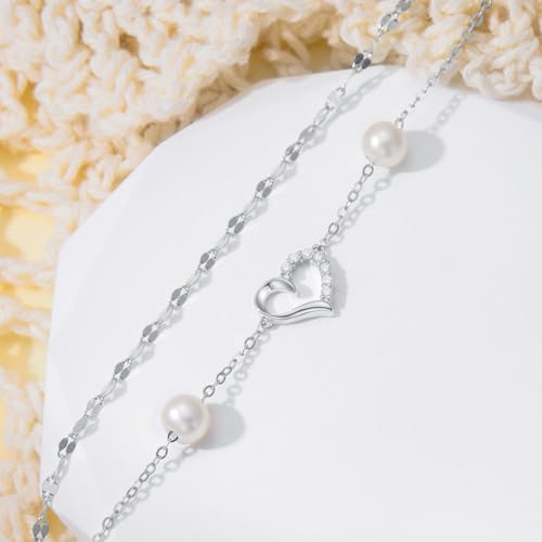 Image of SISGEM Real 14k Gold Natural Diamond Heart Layered Anklet for Women, Love Ankle Bracelets Gifts for Her, 9+1+1 Inches