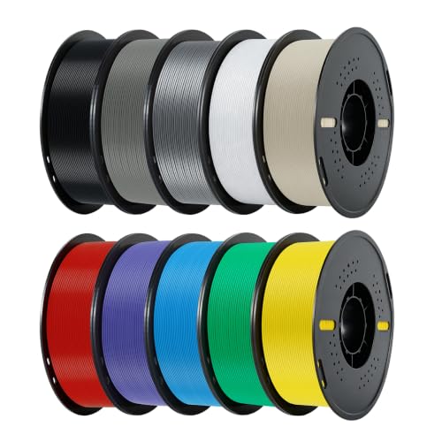 Image of Kingroon 10kg PLA 3D Printer Filament Bundle, Neatly Wound PLA Filament 1.75mm ±0.02mm, 1kg per Spool, 10 Pack(Black+White+Grey+Red+Yellow+Blue+Green+Purple+Silver+Skin)