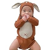 [SLINX] ロンパース ベビー服 カバーオール 着ぐるみ お猿さん ジャンプスーツ フード付き ベビータイツ付き パーカー トレーナー (鹿ブラウン, 80)