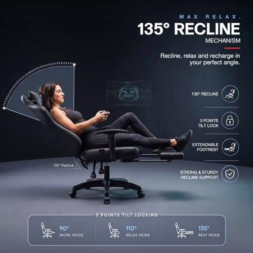 Image of DROGO Alpha-X Ergonomic Gaming Chair with Footrest | Premium PU Leather with 135 Recline | 2D Padded Armrests | Computer Chair for Study | Office Chairs for Work from Home with Neck Support (Black)