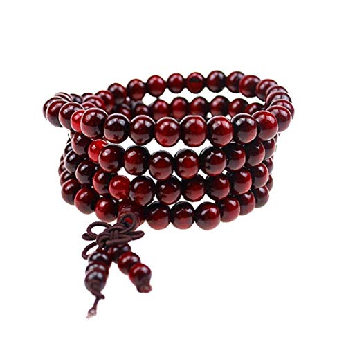 Nature Bois 108 Perles Bracelet Mala Prière Collier bouddhiste Lien poignet Collier de perles de bois de santal Porter (8MM Quatre Cercles) Art Maquillage Cover