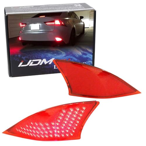iJDMTOY Red Lens 69-SMD LED Bumper Reflector Lights Compatible With 2014-2020 Lexus IS250 IS350 IS200t IS300, Function as Tail, Brake, Rear Fog Lamps