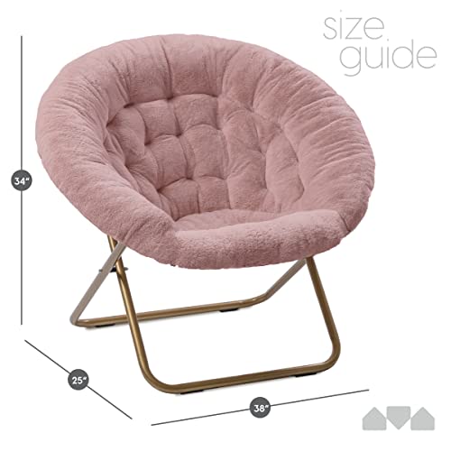 Cozy Pink Faux Fur Saucer Chair for Bedroom