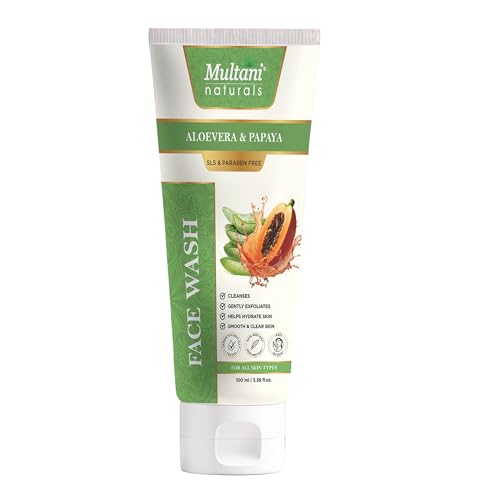 Image of Multani Naturals Aloe Vera & Papaya Face Wash 100ml | Ayurvedic Herbal Cleanser with Aloe Vera, Papaya | Hydrating, Nourishing & Skin Balancing Face Wash | SLS & Paraben Free, Dermatologically Tested | For Men & Women | Use For All Skin Types