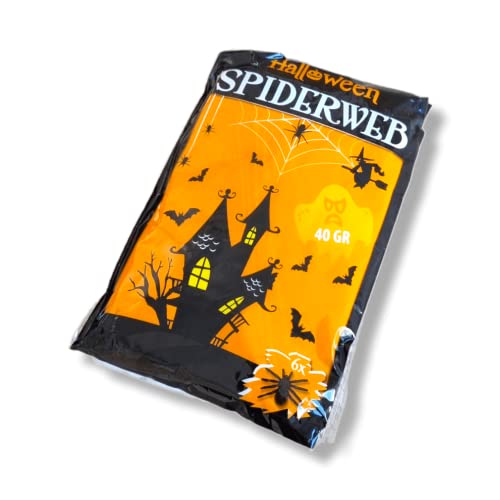Antevia – Spinnennetz Halloween weiß mit 6 schwarzen Spinnen | über 10 Modelle | sehr dehnbar (Spiderweb)