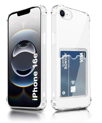 Image of WOW IMAGINE Transparent Back Cover Case for iPhone 16e | iPhone 17e | Flexible Built-in Slim Card Pockets Wallet | 360 Camera Protection TPU | Soft Silicone Mobile Cover - Transparent