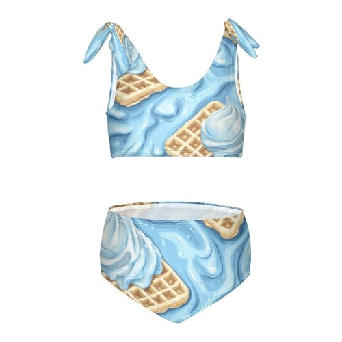 Blue Ice Cream Glaze Down Wafer Girls Tankini Swimsuit Kids Bikini Sets 2 Pcs Bathing Suit 3T