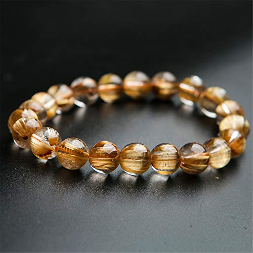 Muko Gemstone 9Mm Natural Gold Rutilated Quartz Titanium Crystal Wealthy Round Beads Women Men Bracelet Aaaaaa #TOP3