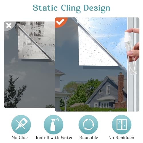 Image of Haton Window Tint for Home, One Way Film, Black Silver 17.5 inch x 157.4 inch