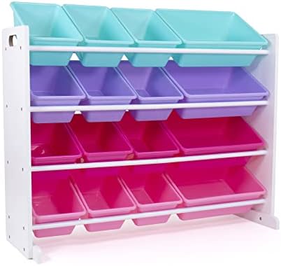 Humble Crew, White/Blue/Pink/Purple Extra-Large Toy Organizer, 16 Storage Bins