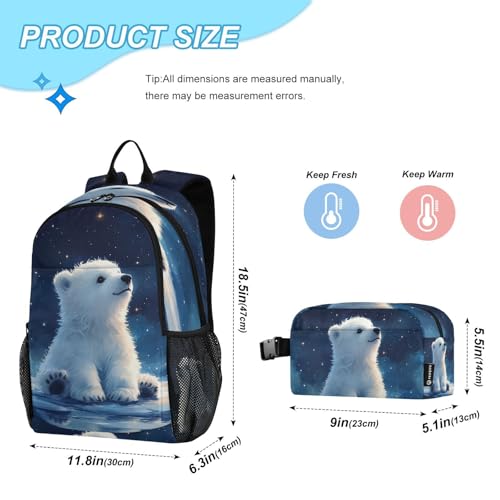 Animal Kids Backpack Cute Polar Bear School Bookbag with Lunch Bag for Boys Girls Preschool Kindergarten Elementary Laptop Daypack2