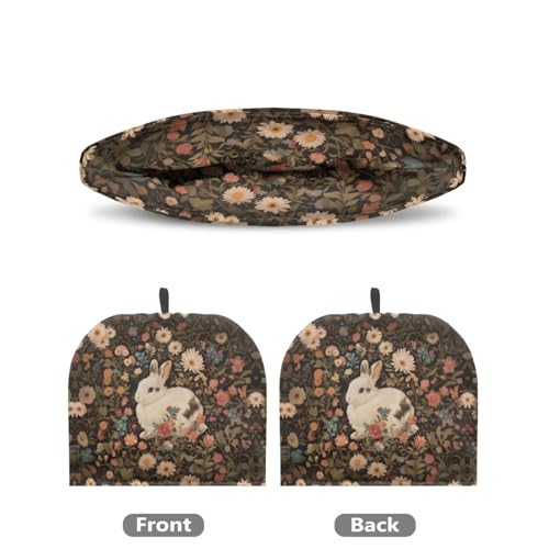 Image of Flower & White Rabbit Print Handmade Tea Cozy Kitchen Home Decorations Teas Cosy Creative Gifts Tea Cozies for Teapot Keep Warm Double Tnsulated Kettle Cover for Office