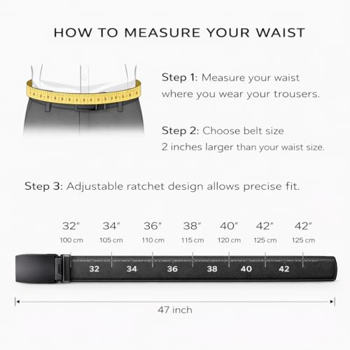 Image of Men Automatic Buckle Belt Leather Adjustable 30-42 Inch | Ratchet Belt for Men Formal Casual Stylish Black Belt