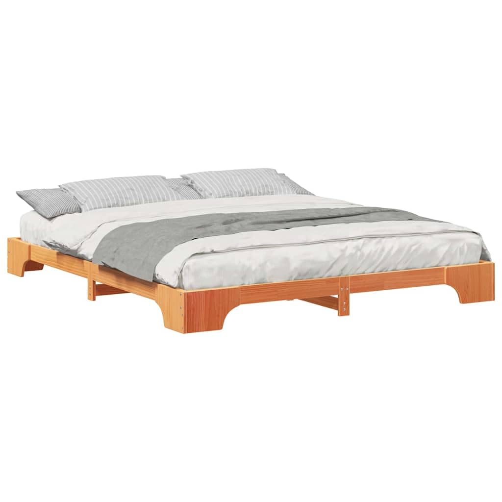 Marco de Cama en el Suelo de Madera Maciza de Pino Marrón Estructura de Perfil Bajo para Dormitorio Moderno Minimalista Ensamblaje Fácil y Diseño Espacioso Multifuncional