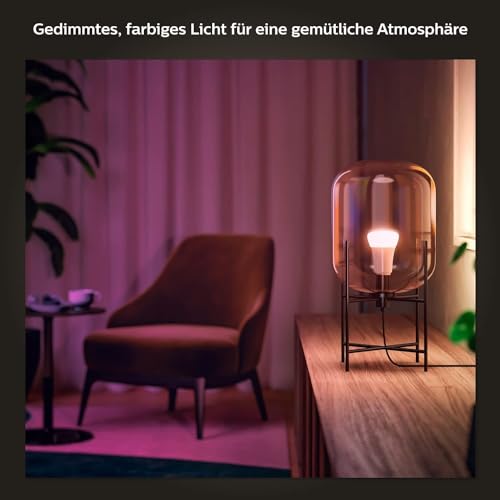 Philips Hue White & Color Ambiance E27 LED Lampen 4-er Pack (806 lm), dimmbare LED Leuchtmittel für das Hue Lichtsystem mit 16 Mio. Farben, smarte Lichtsteuerung über Sprache und App