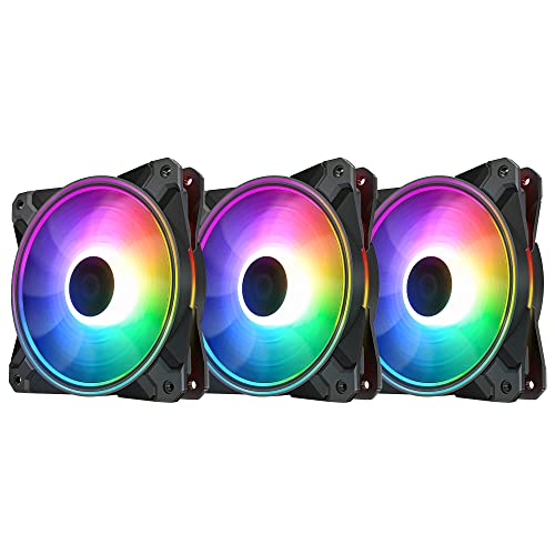 Lot de 3 ventilateurs LED RGB colorés PC Case 120 mm - Connecteur MOLEX - Silencieux flux d'air élevé pour le refroidissement de bureau