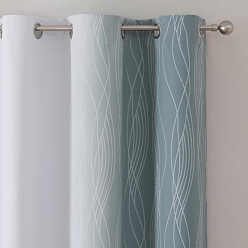 Estelar Textiler Stone Blue and Greyish White Ombre Blackout Curtains 54 Inch Length 2 Panels, Full Room Darkening Drapes for Kitchen, Thermal Insulated Grommet Short Curtains for Bedroom,42Wx54L