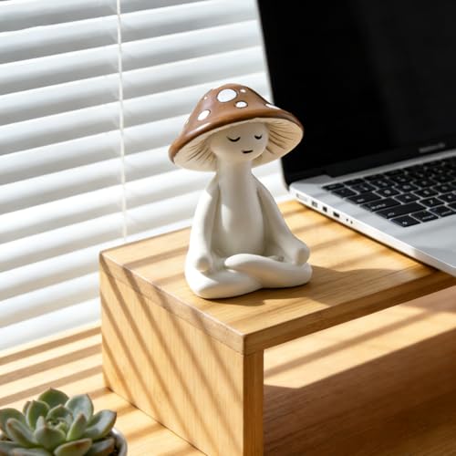 Estatua de hongo meditación de resina pequeña blanca miniatura 7