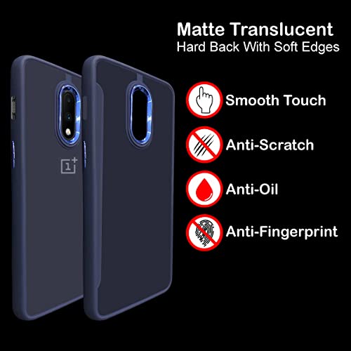Image of A rtistque Frosted Translucent Back Cover Case for Oneplus 7 | Electroplated Chrome Ring | Raised Camera Edges for Protection | Smooth Sides TPU - Blue