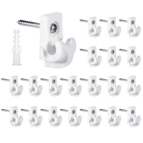 20 Pcs Plastic Heavy Duty Down Wall Clips White Wire Shelf Clips Closet Shelves Clip Wire Shelf Brackets with Screws and Expansion Tubes for Wires Closet Shelving