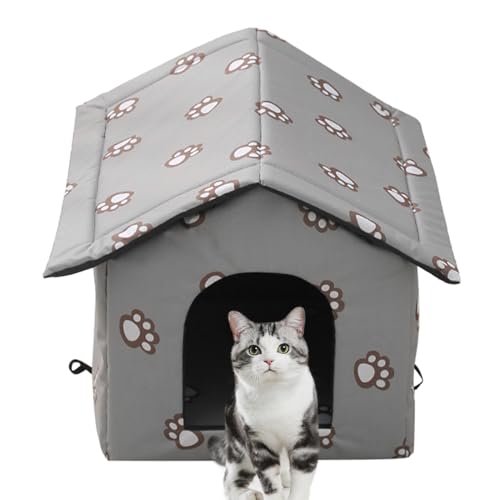 屋外猫の家 - 防水ペットシェルターヴィラ、野良猫用の取り外し可能な洗えるベッド| 犬のペットハウス reliabl保護された避難所の寒い天気の家、冬に使用するための暖かい断熱家