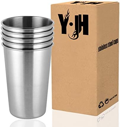 Stainless Steel Cup, Reusable Metal Beer Tumbler, Stackable Drinking Glass, BPA Free Mug, for Camping,Hiking, Outdoor, Indoor Activities,Kids - 500ml/17oz(5 Pack)