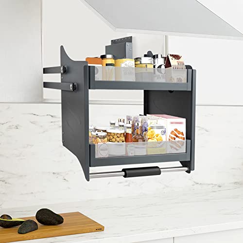 ZHIMIFU 24 Inch Pull Down Cabinet Organizer For Upper Cabinet 2 Tier Kitchen Wall Cabinet Storage Organizer Heavy Duty Wall Pull Down Shelf, Ideal for Kitchen Dish and Spice Rack Storage,Black