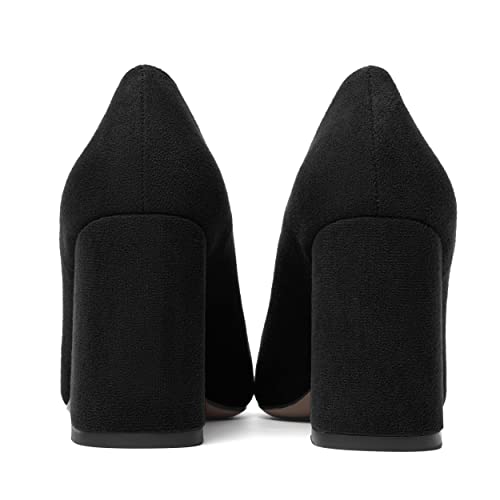MOVINSTEPS Womens Dating Slip On Dress Pointed Toe Suede Block High Heel Pumps Shoes 3.3 Inch4