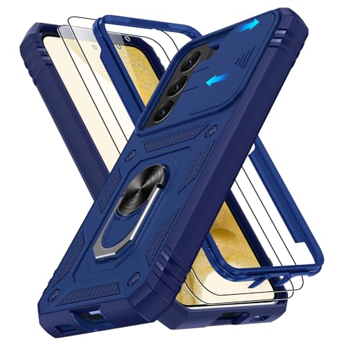 Coque Samsung S22 antichoc avec anneau rotatif et 2 verres trempés