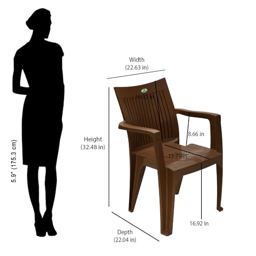Image of Nilkamal CHR2209 Plastic Mid Back Chair |Set of 4|Stackable Chair|for Home, Dining Room, Bedroom, Kitchen, Living Room, Office, Outdoor, Garden |Rattan Dark Beige