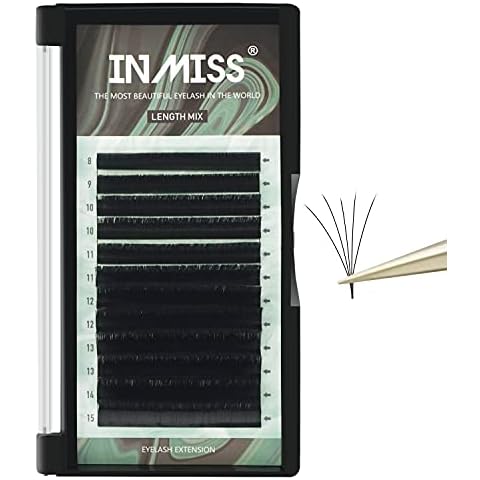 INMISS Volume Lash Extensions, Individual Eyelash Extension D Curl 0.07mm 8-15mm Mixed Tray Self Fanning Lashes, 2D-10D Easy Fan Lashes (0.07-D, 8-15mm Mix) Cover