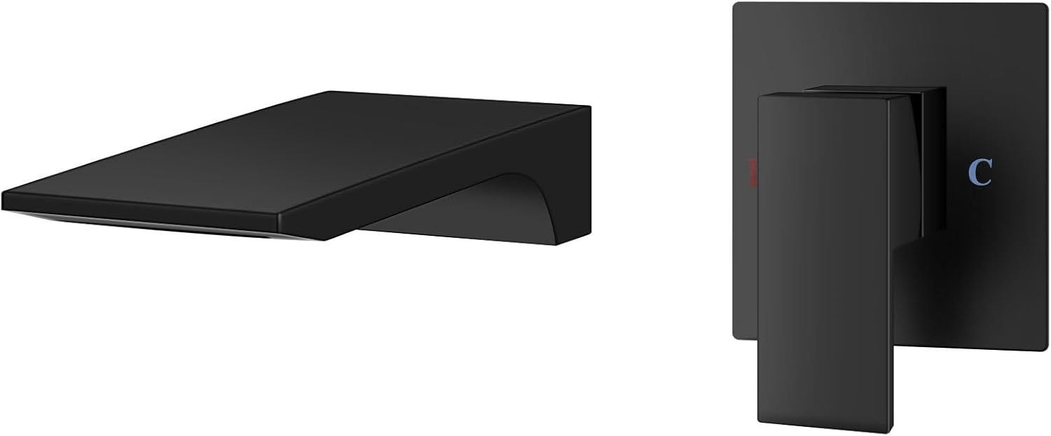 Aolemi Wall Mount Bathroom Faucet Waterfall Tub Filler, Single Handle Wall Mounted Sink Faucet with Valve, Matte Black