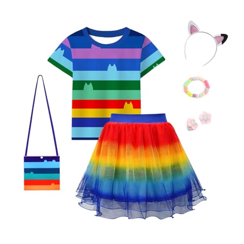 Rainbow Tutu Dress T-Shirt For Girls Halloween Party Clothes 3-10 Years