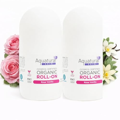 Image of Organic Deodorant Women & Men Roll On, Natural Formula for Sensitive Skin, Long-Lasting Odor Protection 2.53 Fl Oz Pack of 2, Rose Vanilla