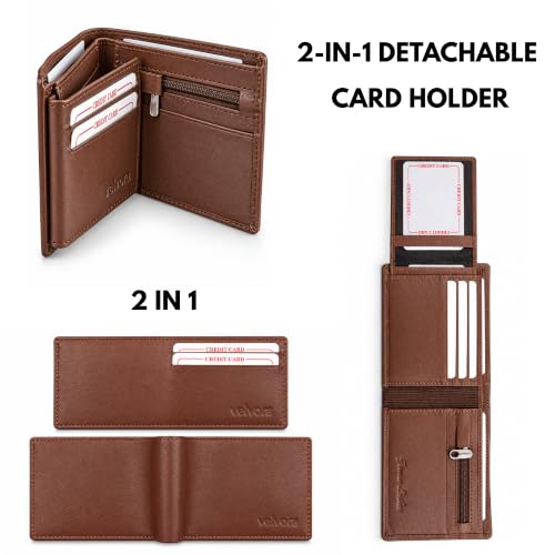 Image of Men's Bifold Wallet, Premium Leather Look Wallet for Men with Multiple Card Slots, Cash Compartment & Compact Slim Design, Stylish Everyday Pocket Wallet - Light Brown