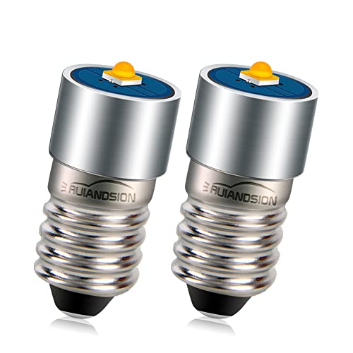 Ruiandsion 2個 3V E10 LED 電球 2525 3W交換用ヘッドライト懐中電灯トーチ電球、3000Kウォームホワイト