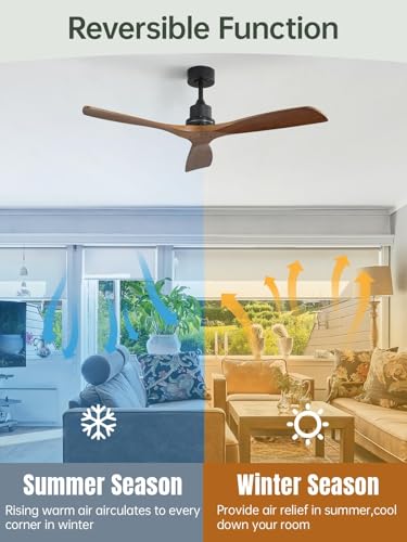 Image of Sofucor 52 Inch Smart Wood Ceiling Fan No Light, Alexa /App /Remote Control | Modern Without Light, 3 Blade, Quiet Reversible DC Motor, 6 Speed, Indoor /Outdoor /Bedroom /Living Room /Farmhouse /Patio, Brown