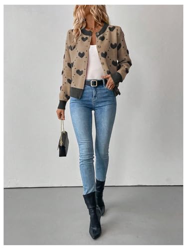 Image of GORGLITTER Women's Heart Long Sleeve Button Down Cardigan Sweater Fall Trendy Dressy Color Block Knit Short Cardigans