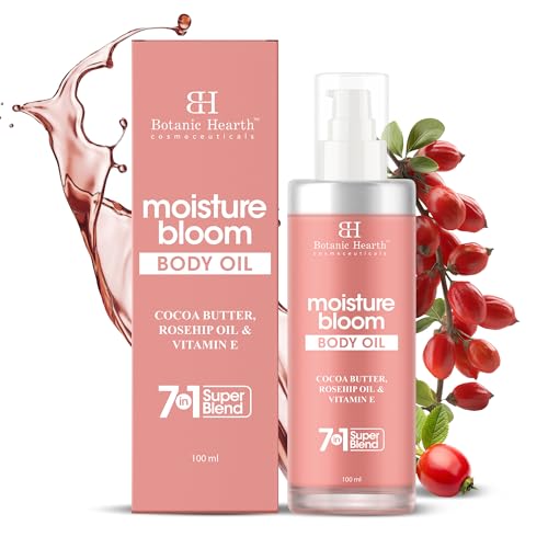 Image of Botanic Hearth Moisture Bloom Body Oil | Jojoba, Rosehip & Vitamin E Blend for Soft, Glowing Skin | Nourishing Massage Oil for Dry Skin | For Women & Men| 100ml