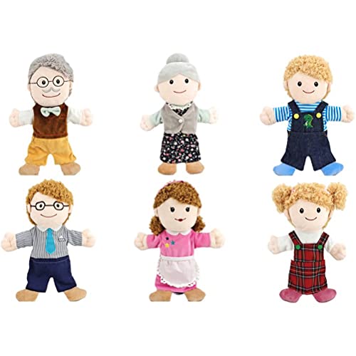 WBTY Handpuppen-Set, Großeltern, Vater, Mutter, Sohn, Tochter, weiche Plüsch-Familie, interaktives Spielzeug, Geschichten, Erzählen Kinder, 6-teilig