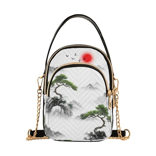 Women's Shoulder Purses Quilted Cell Phone Wallet Chain Purse Prints Zipper Ladies Clutch Satchel Traditional Landscape Mountains