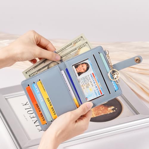 Image of Small Wallet Women Slim Bifold RFID Blocking PU Leather Card Holder Wallets with Change Pocket ID Window