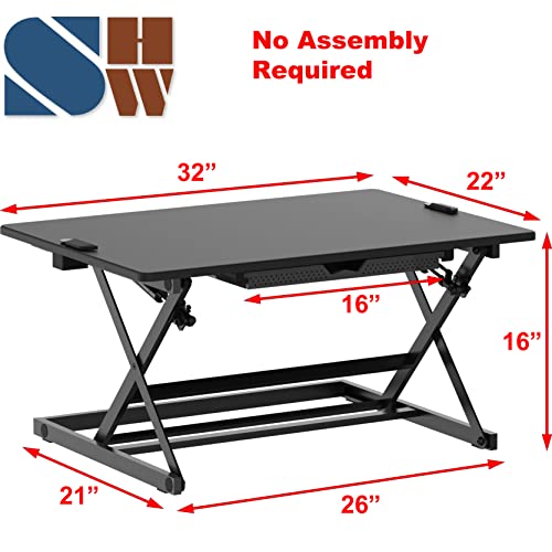 Shw OD-81B-K 32-Inch Height Adjustable Standing Desk Converter Riser Workstation thumb #2