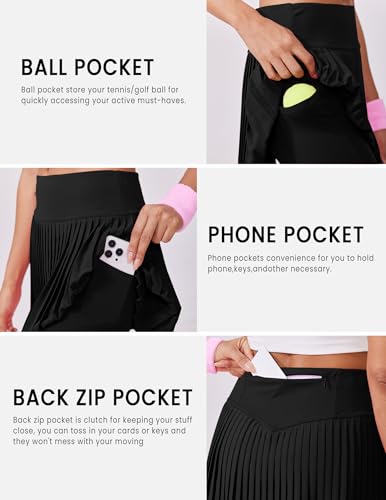 PINSPARK Pleated Tennis Skirt for Women High Waisted Athletic Skirts with Shorts Pockets Golf Workout Pickleball Skort Skirts3