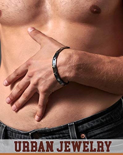 Urban Jewelry Men’s Tungsten & Ceramic Bracelets – Black & Gold or Black & Silver – Scratch-Resistant, Secure Snap-Lock, Gift-Ready, 8.66 Inch, Tungsten Carbide; Ceramic, no gemstone