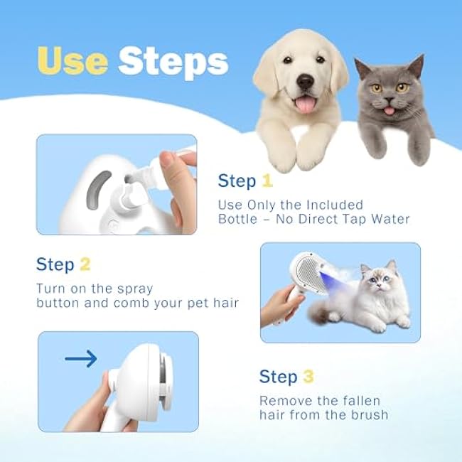 4-in-1 Pet Grooming Steam Brush for Cats & Dogs ¨C Steam Spray, Blue Light, Hair Removal, Self-Cleaning Comb ¨C Includes Pet Waterless Shampoo-FCunPg5h