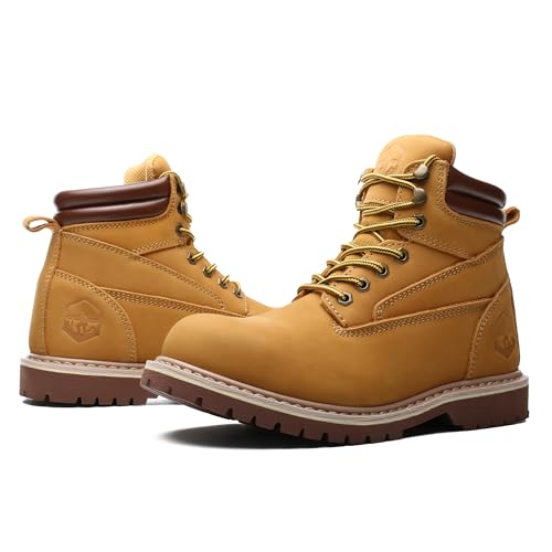 Image of Steel Toe Work Boots for Men 6 Inch Waterproof Non Slip Rubber Comfort Leather Safety Durable Industrial Construction Boots
