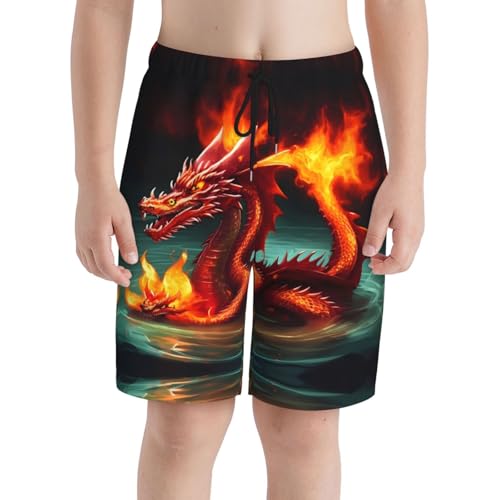 Dragon King in Fire Youth Beach Pants, Soft and Breathable, with Drawstring Waist, Suitable for Sports and Leisure.3