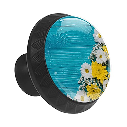 Boutons de tiroir bleus en bois fleurs pour rénover facilement une commode ou crèche